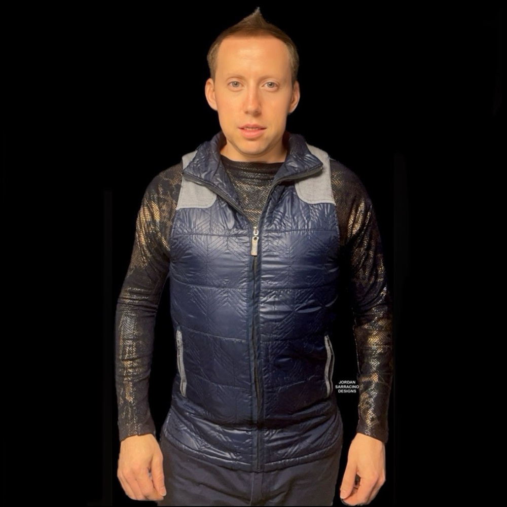 Blue&Gold Metallic Shirt&Blue Vest